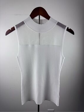 Milly White Ribbed Sleeveless Mock Neck Tank